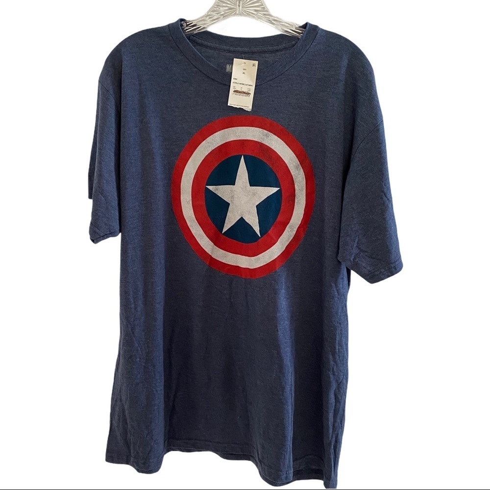 Marvel Captain America Men Blue Graphic Print Shield T-Shirt Sz XL NWT